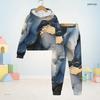 Boys Girls Black Floral Printed Hooded Long Sleeve Sweatshirt Cuffed Pants Two Piece Set