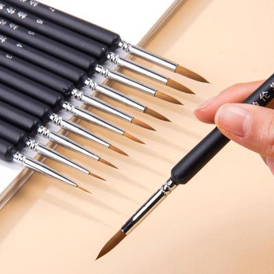 Black Nylon Paintbrush Set: Acrylic & Gouache Outlining for Students & Kids
