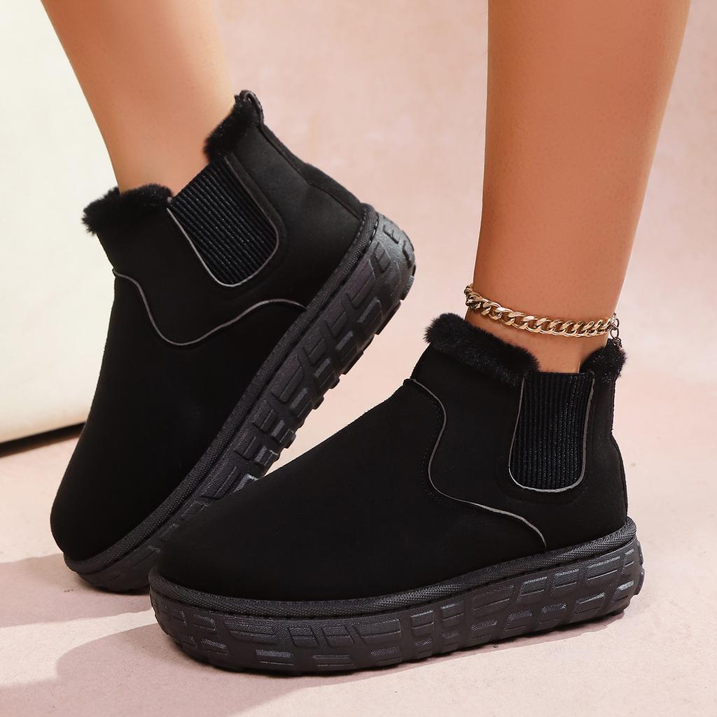 Fashion Winter Women Short Plush Warm Snow Boots Casual Comfortable Shoes New Suede Fur Chelsea Ankle Boots Flats Platform Ladies Shoes