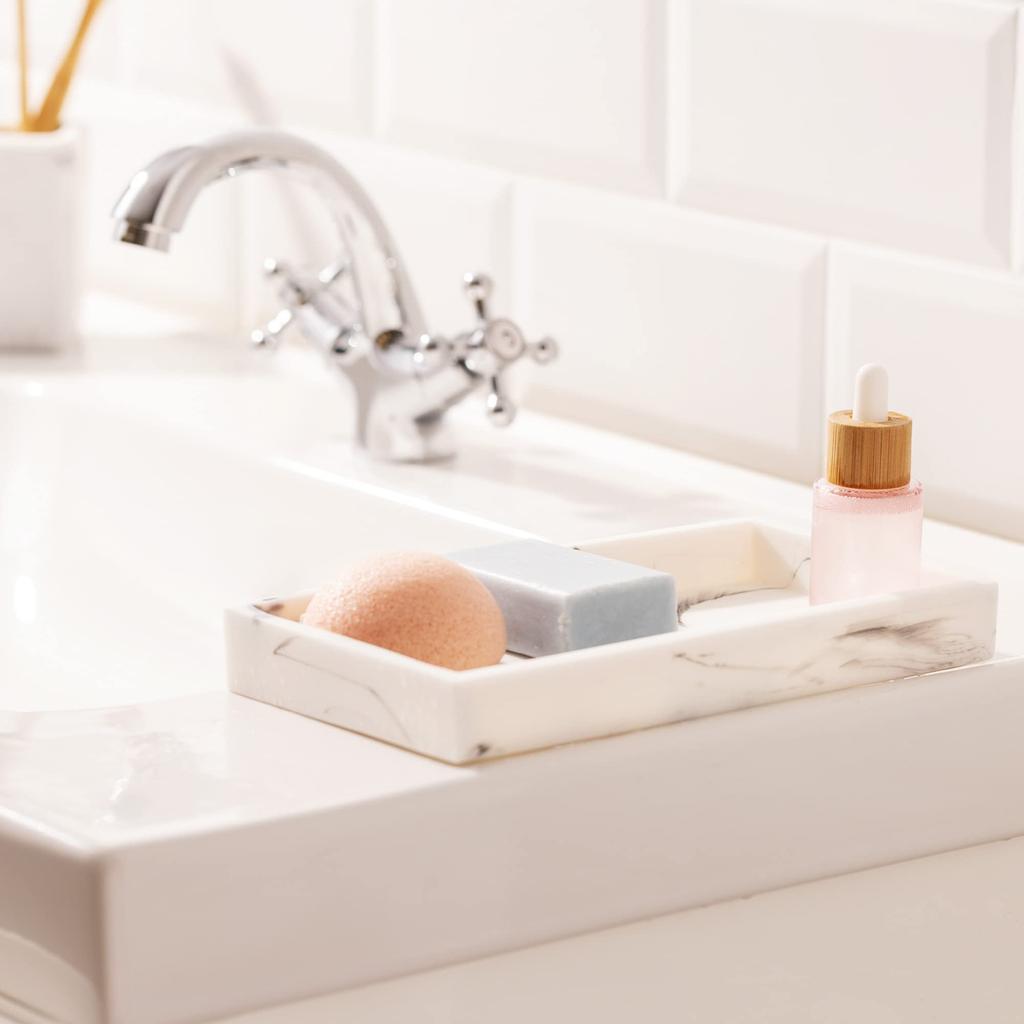 Navaris Accessory Tray, Jewelry Tray, Small Item Storage Tray - Holds Glasses, Accessories, Water-Resistant, 23.5x12.5x2.6cm - Polyresin Marble, Squar
