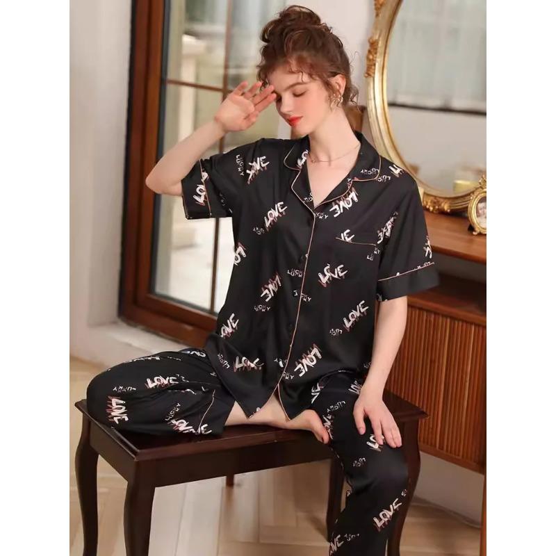 Pijamas de Seda Pura Femininas, Pijamas de Cetim, Pijamas com Botões, Pijamas de Seda Estampados