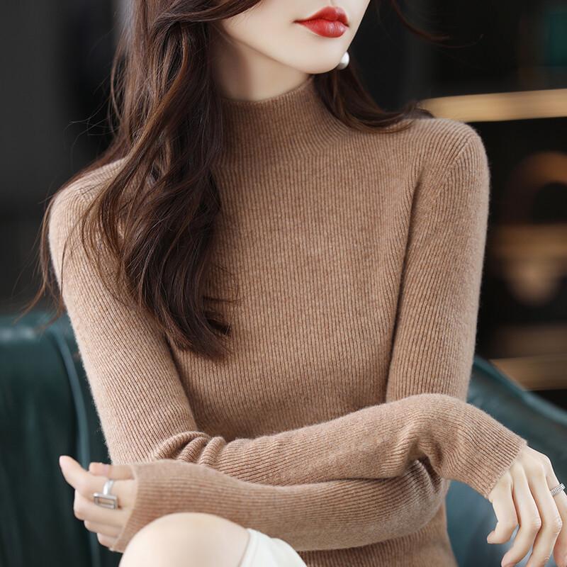 2023 Women's High Neck Pure Wool Knit Sweater - Autumn/Winter Base Layer