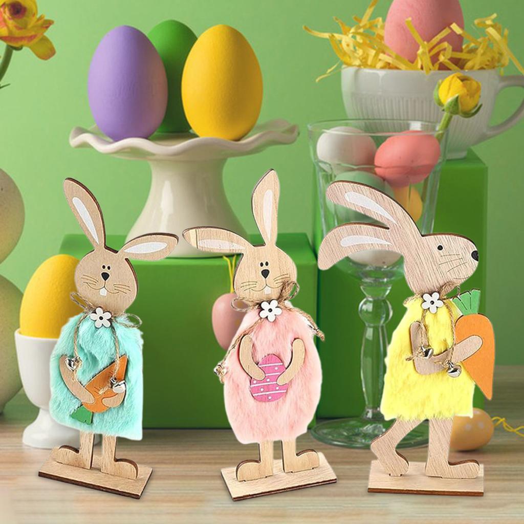 Yousheng 2/3Pcs Easter Bunny Table Sign Farmhouse Rustic Wooden Egg Rabbit Ornament Happy Easter Spring Home Office Table Centerpiece Decoration