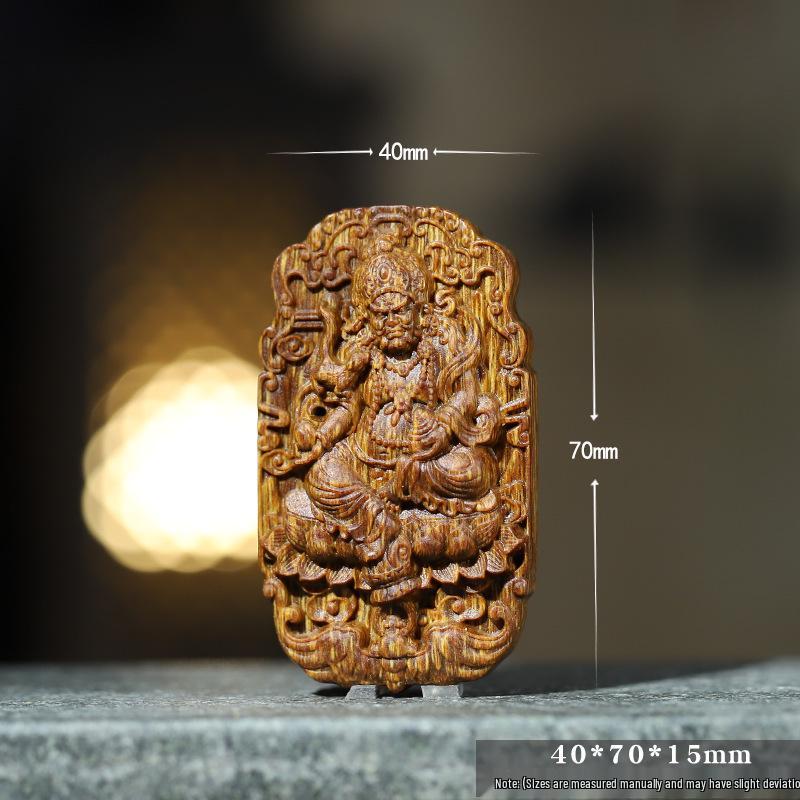 Kinan Agarwood Relief Carving Yellow Dzambala Pendant - Chinese Style Hand-Held Ornament