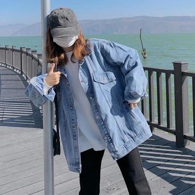 Jarní Podzimní Móda Volné Dámské Džínové bundy Single Breasted Big Pocket Vintage Classic Jean Coat