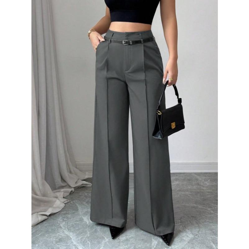 2026 Fashion High Waisted Wide Leg Trousers with Belt Solid Color Office Wear Casual Business Straight Leg Pants Spring Women's Bottoms