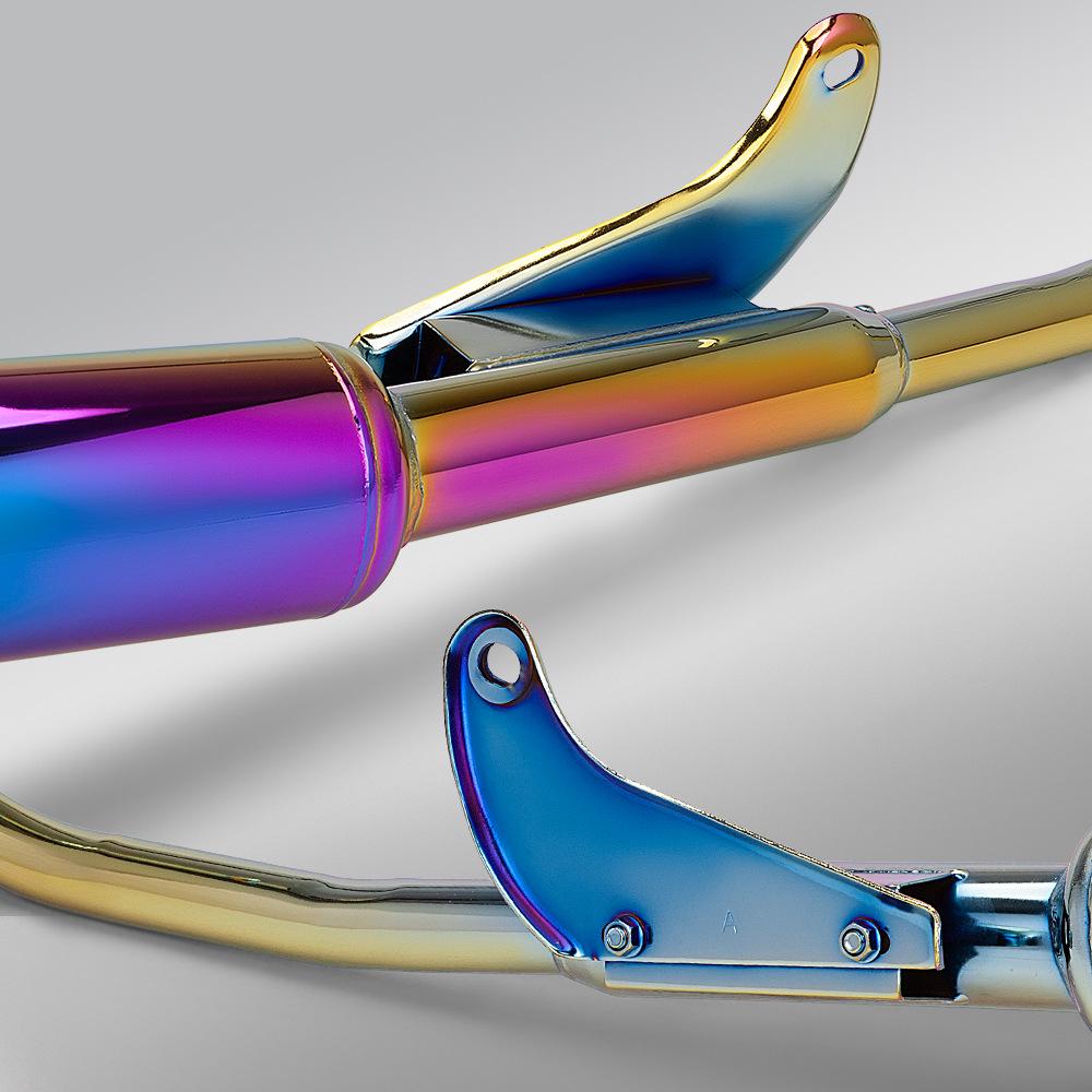 Iridescent Stainless Steel Exhaust Pipe Set for CG125 - Full System Mod.