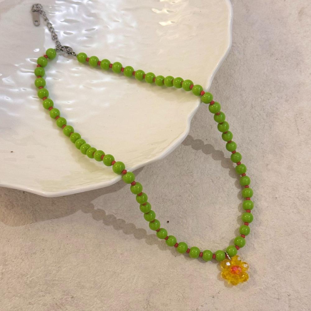 Lovely Jewelry Gift Flowers Beaded Necklace Daisy Flowers Pendant Bohemian Choker Y2K Ornaments Clavicle Necklace Vacation