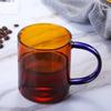 380ml Nordic Colored Glass Coffee Cup Heat Resistant Amber Blue Glass Mug with Handle for Tea Juice Water Household Use