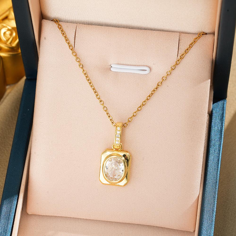 Women Fashion Round CZ Inlaid Stainless Steel Pendant Necklace Versatile Clavicle Chain & Long Sweater Chain Daily Jewelry 40+10cm&Fashion белый