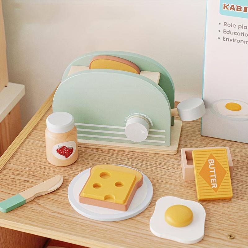 Wooden Children's Kitchen Toy Set: a Realistic Toaster, Eggs, Cheese, and Butter Chips for Children Aged 3-6