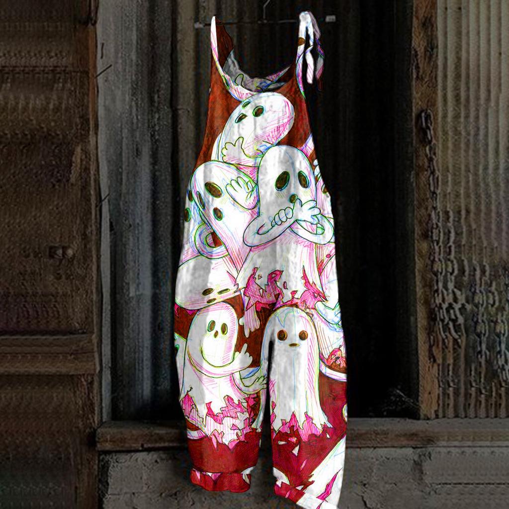 Kombinezon damski Halloweenowy nadruk Casual Luźny pasek na ramię w stylu vintage Bawełniana pościel