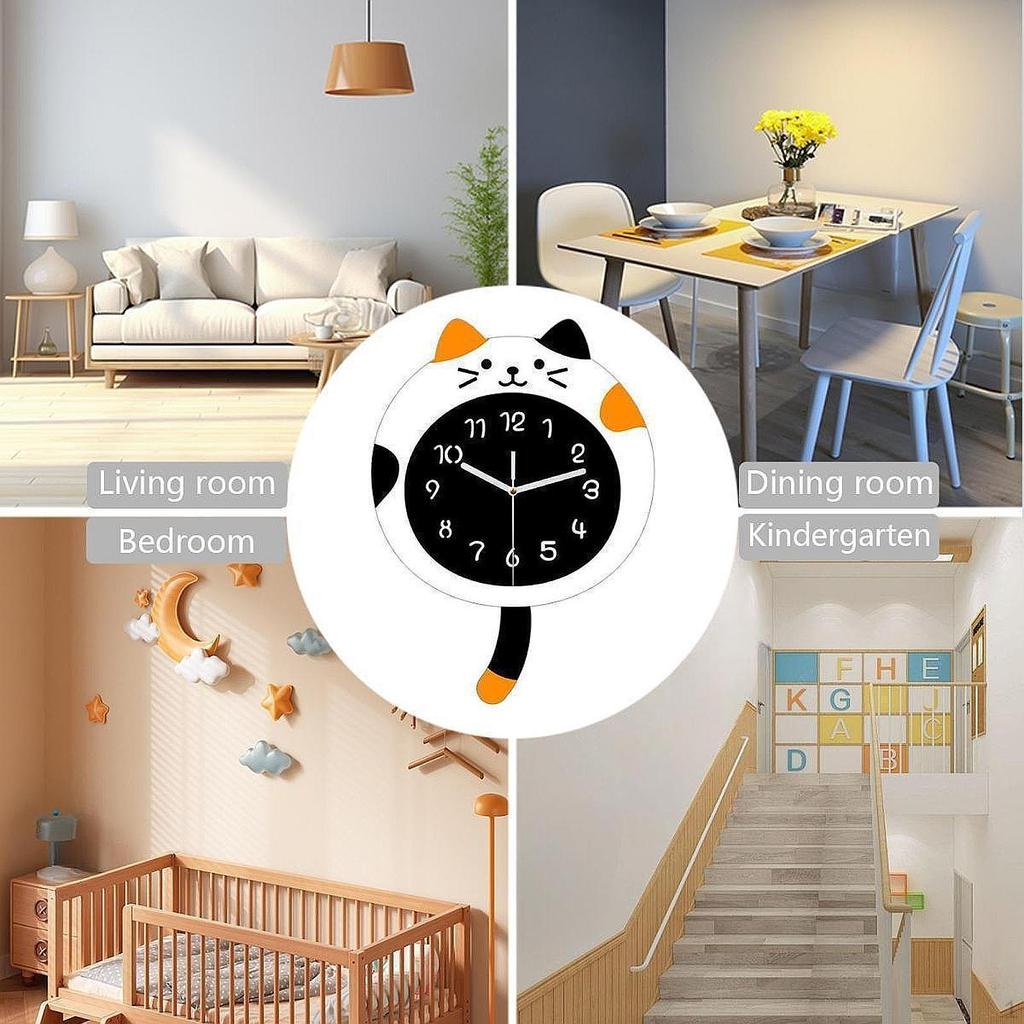 Acrylic Cat Wall Clock, Silent Hanging Clock for Bedroom Kids Room Kitchen