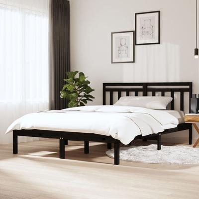 Vidaxl Bed Frame, Black, Solid Pine Wood, 140X190 Cm