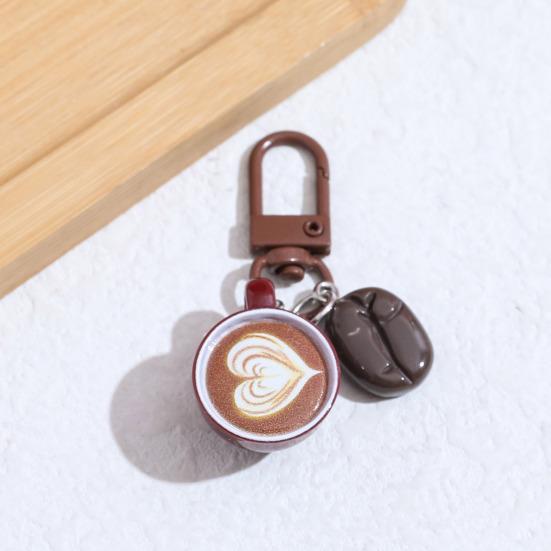 Coffee Cup Keychain Creative Keychain Pendant Mini Latte Art Coffee Cup Key Chain with Simulated Coffee Bean for Bags Keys