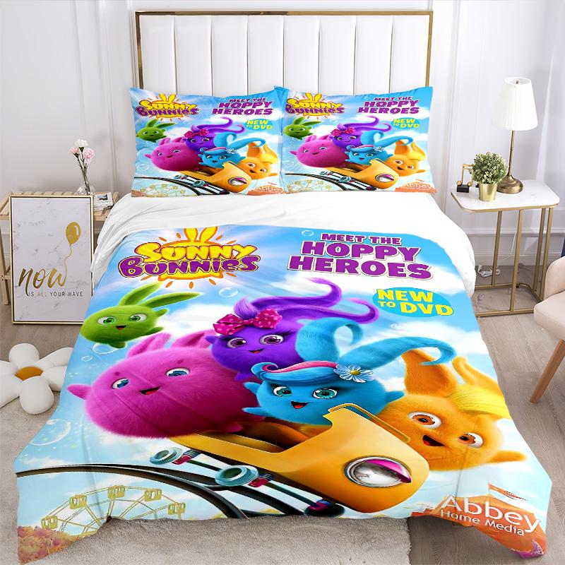 Hoppy Bunnies Adventure Print 3Pcs Bedding Setduvet Cover With 2 Bedropillowcase Home Birthday Gift