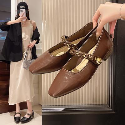 Mode Damen Schuhe Niedriger Absatz Mary Janes Elegante Absätze Luxus Pumps Schwarz Trendig Bequem Lässig Kleid Frau Schuhe Barfuß Kette
