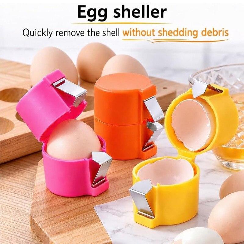 Momcbebe 3-Piece Stainless Steel Egg Shell Opener Quick Separation of Raw and Cooked Eggs Suitable for Home Kitchen 7.2 x 6.5 cm Yellow/Orange/Pink