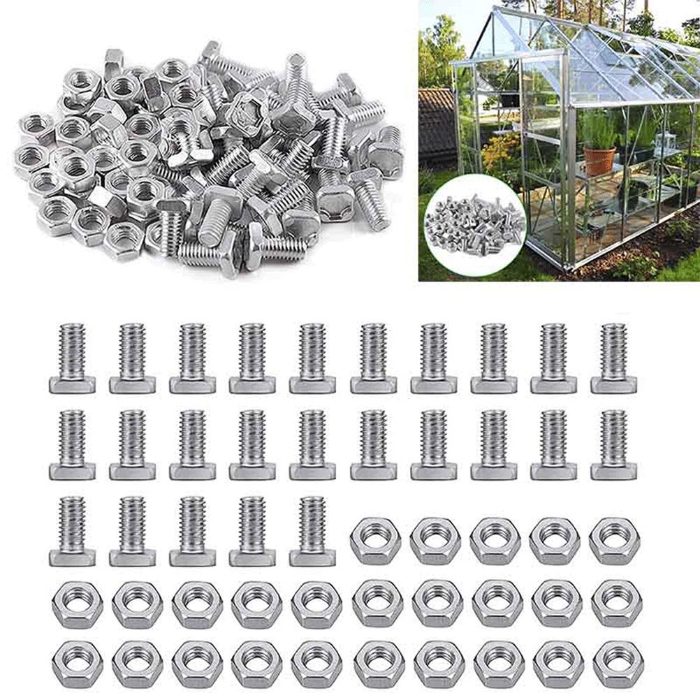 50 Stück Aluminium Muttern Set Gewächshaus Rostfreie Muttern für Terrasse Gewächshaus Zubehör