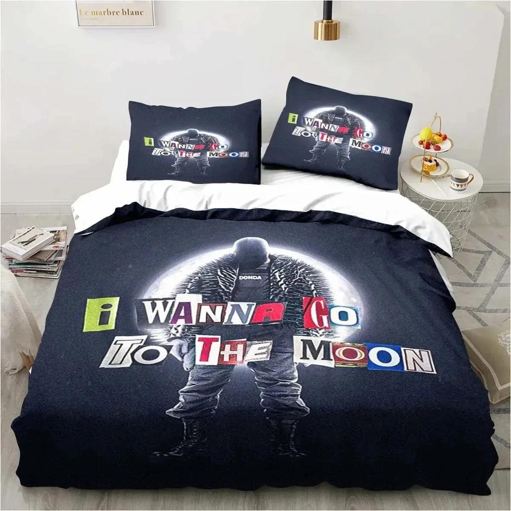 Rapper Kanye West Bedding Set Printed Bed Set With Pillowcase Bed Duvet Cover Soft Queen King Size Bedclothes Home Boys Adult