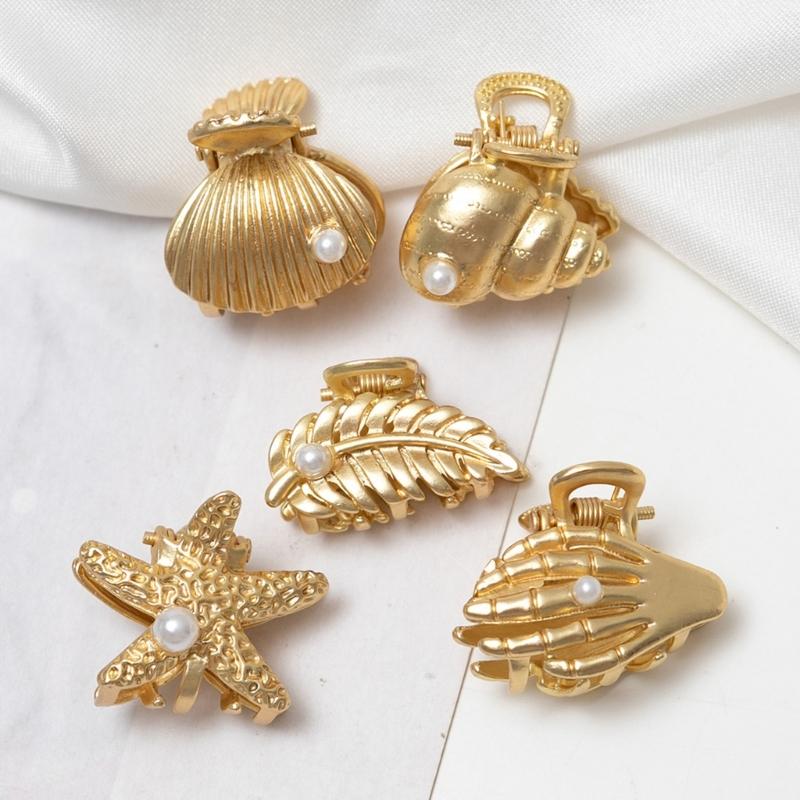 Versatile Shell Hair Clip Elegant Pearls Embellished Shell Hair Clip with Natural Conch Designs for Women