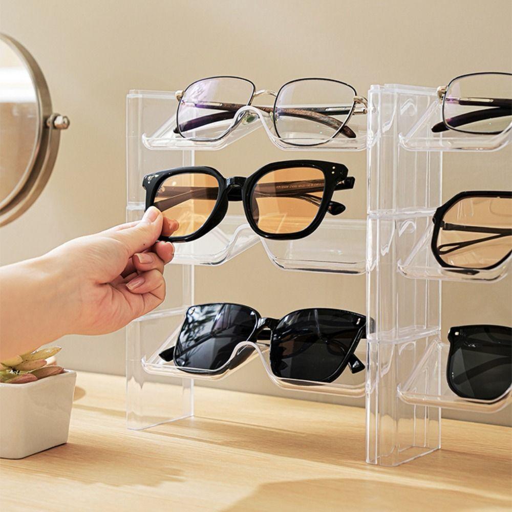 2Pcs Transparent Eyeglasses Display Stand Space Saving Glasses Shelf Sunglasses Show Rack  Desktop