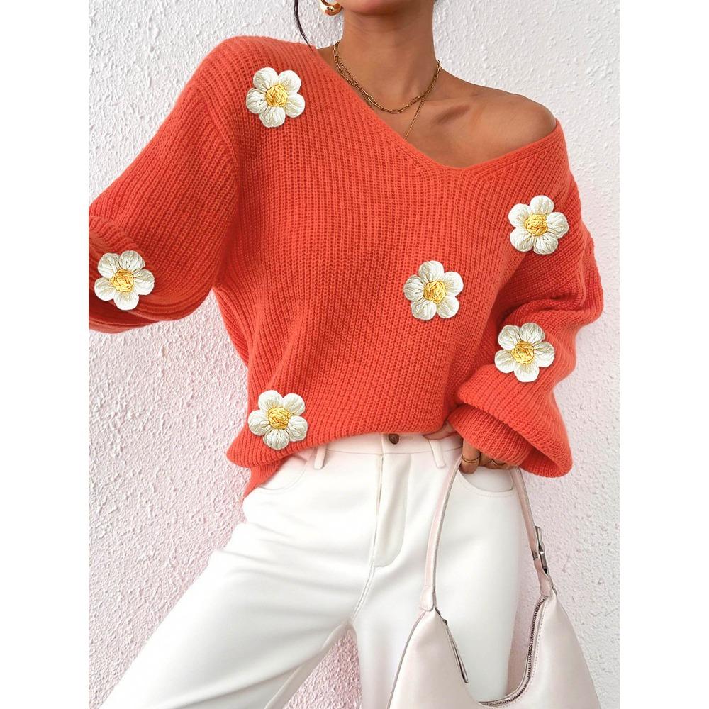 Autumn/Winter Women’s Pullover: Hand-crocheted, 3D-paneled, Statement Deep-V-neck Pullover