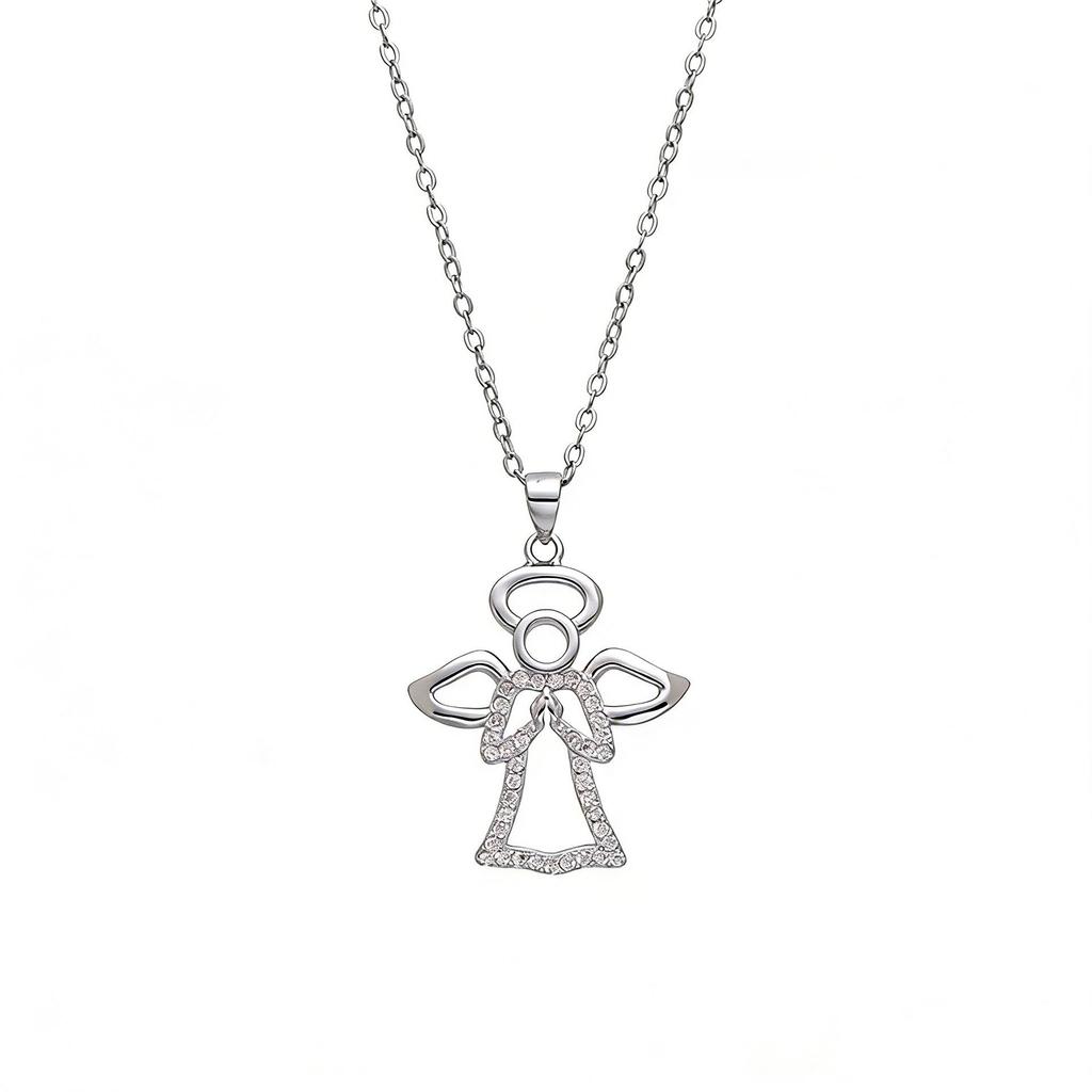 S925 Sterling Silver Guardian Angel Pendant Necklace for Women – Elegant Niche Design Clavicle Chain