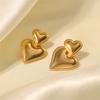 Double Heart Shaped Earrings For Women, Gold Plated, Smooth Metal Jewelry, Luxury Party Gift, Trendy