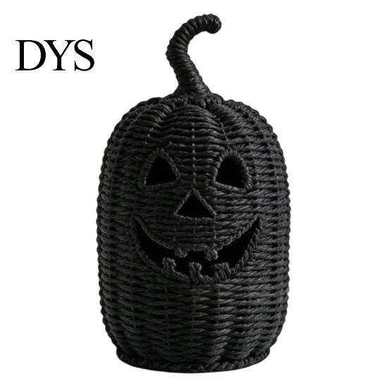 Binnen Oogst Seizoensdecoratie Nep Rotan Halloween Pompoen Beeldje, Zwart Hars Beeld met Heks Veelzijdig Entree Ornament Hoed, Rustiek