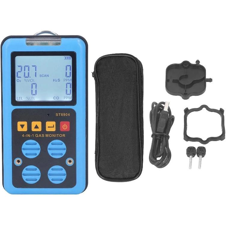 

Digital 4 in 1Gas Detector Oxygen O2 Hydrogen Sulfide H2S Carbon Monoxide CO Combustible GasLEL GasMonitor Multi GasAnalyzer ST8904