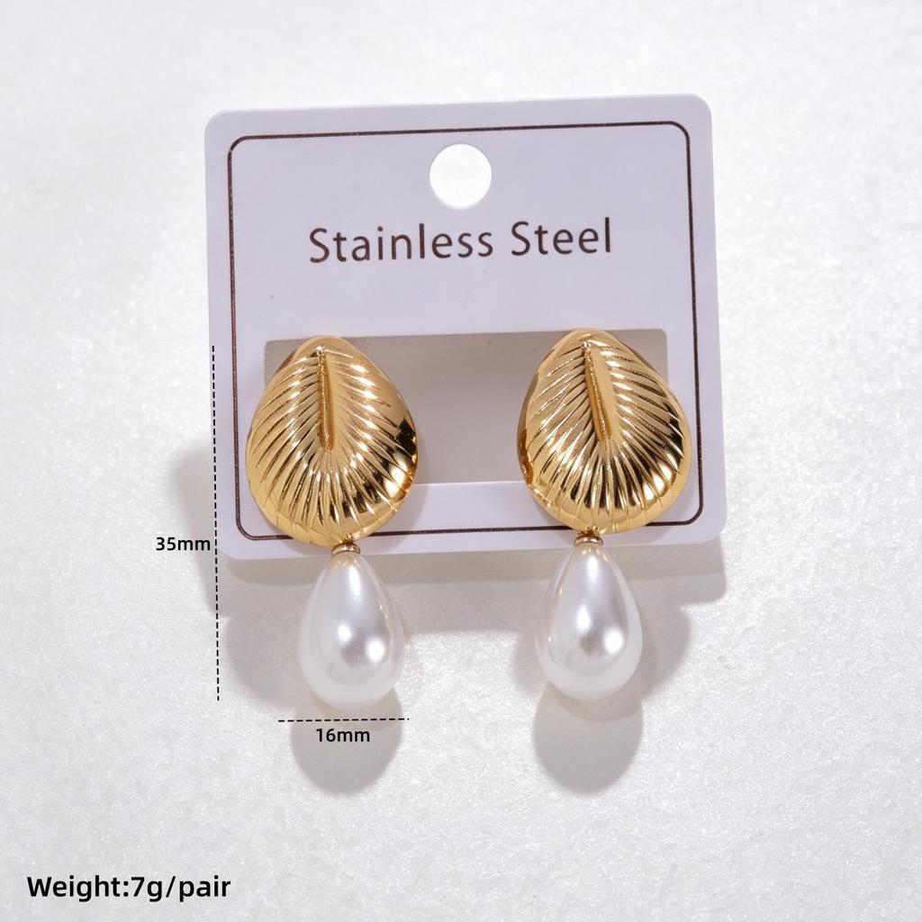 Ocean Series Stainless Steel Pearl Stud Earrings with Vacuum Electroplating