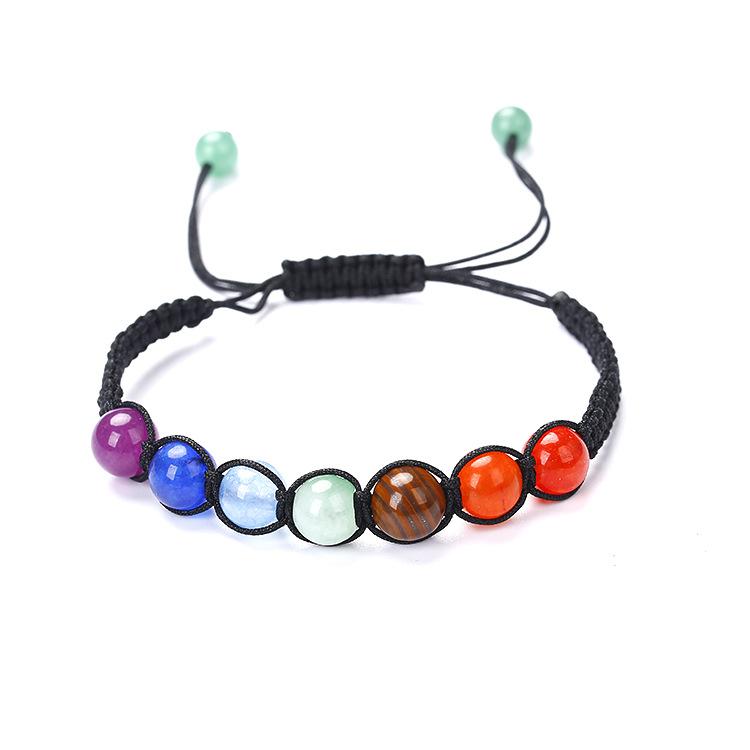8Mm Natural Stone Bracelet Colorful Volcanic Stone Turquoise Tiger'S Eye Alloy Yoga Woven Bracelet Hand Rope