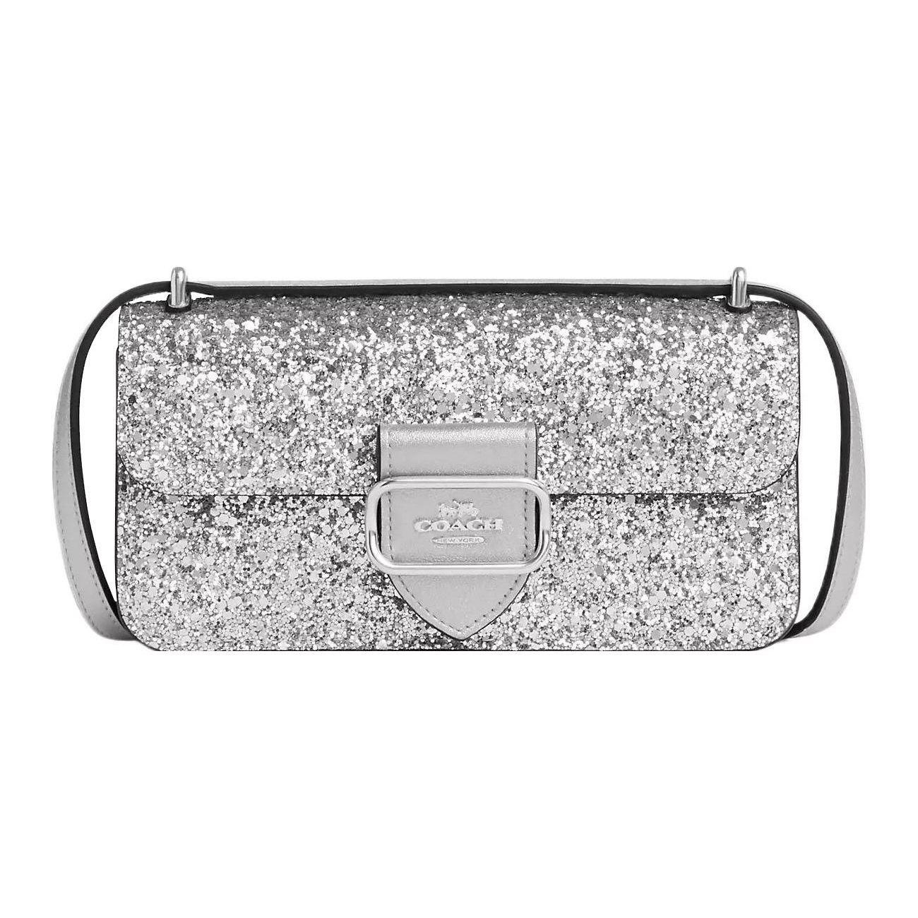 

Coach Morgan 20 Logo Shiny Snap Flap Multifunctional Pocket Fabric And Leather Small Square Bag Women bags Silver CO981-SVSV Basic Set (Bag+Dust Bag)