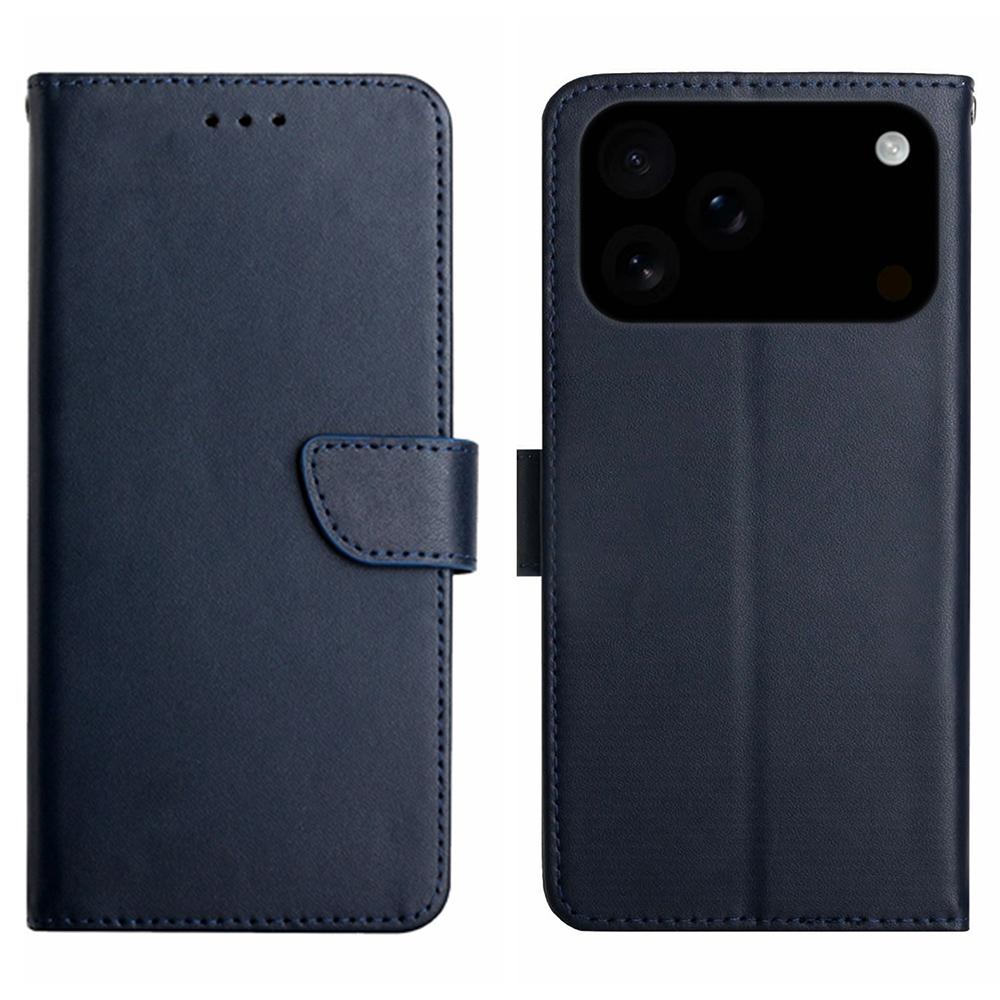 

For iPhone 17 Pro Case Genuine Cow Leather Phone Cover Nappa Texture Blue