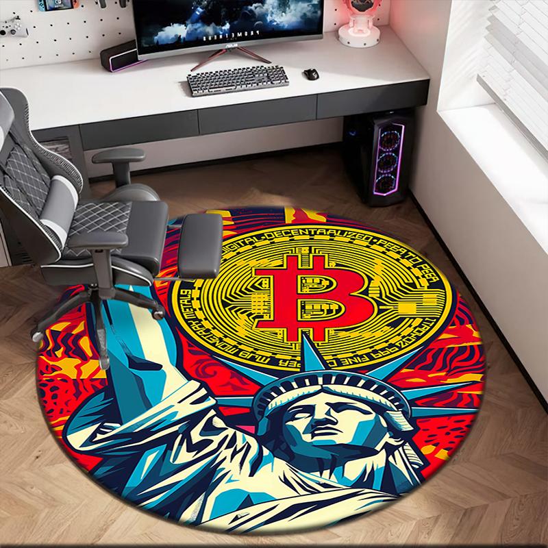 1pc Patriotic Theme Statue of Liberty Round Carpet Painted Printed Circular Carpet, Home Door Mat, Outdoor Travel Protection Carpet