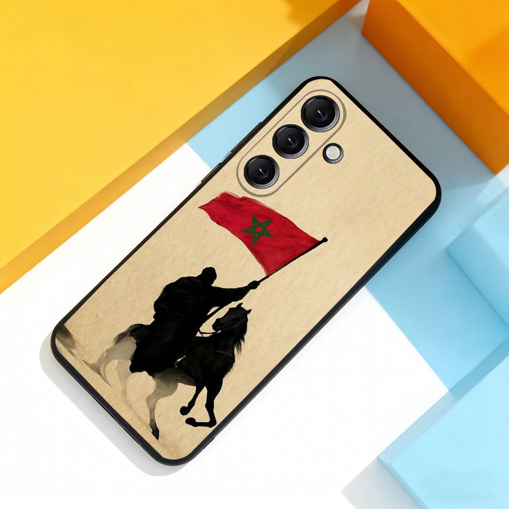 Custodia per Telefono con Mappa Bandiera del Marocco M-Maroc Per Samsung Galaxy A 22,71,53,52,51,72,73,5G,Note,J7,8,9 Copertura Nera Morbida