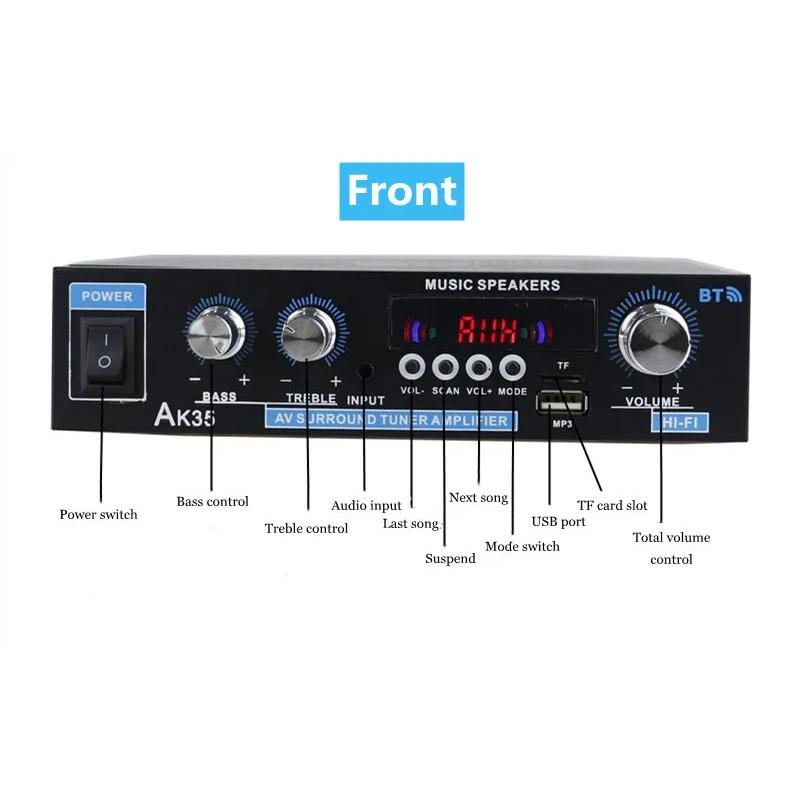 AK35 800W Bluetooth Amplifier 2 Channel Stereo HiFi Digital Display Multifunctional Music Amplifier For Car Classroom Home Audio