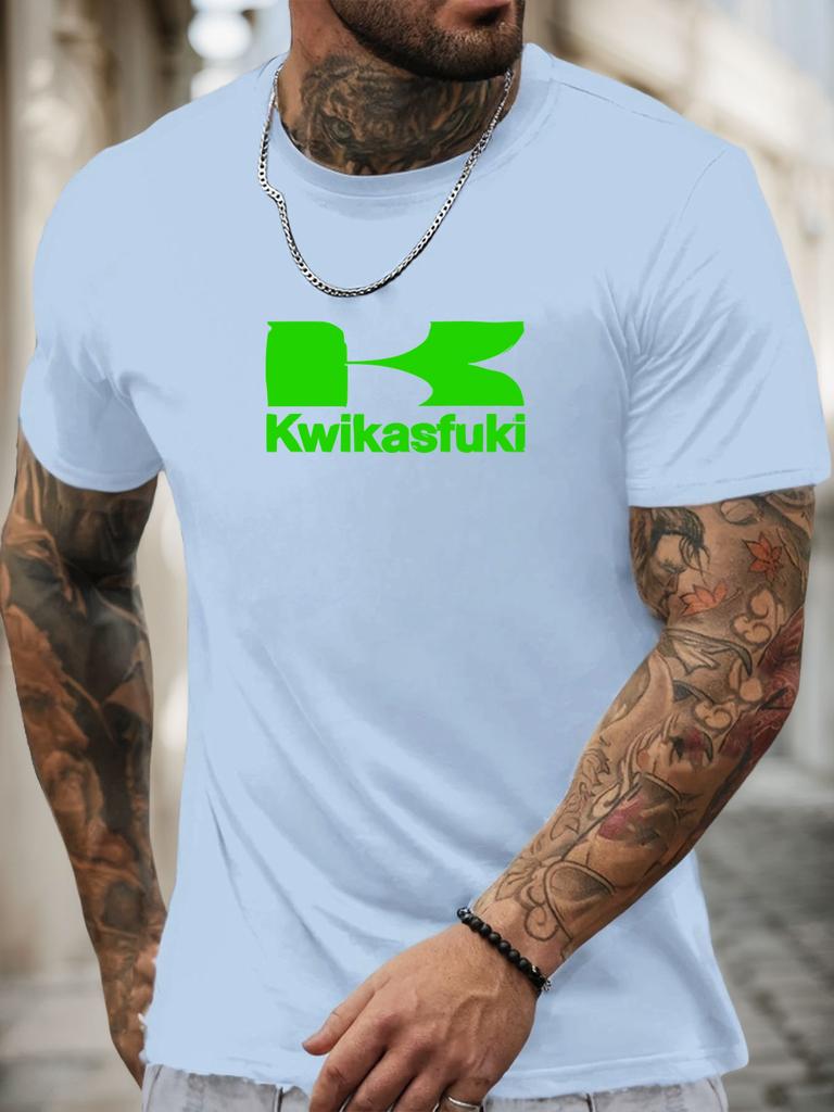 T-shirt a maniche corte Kwikasfuki da uomo 100% cotone con stampa a fantasia Camicia estiva girocollo traspirante casual alla moda Maglietta fresca