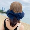 Sun hat large brim sun protection bucket hat foldable hollow splicing bow straw hat seaside vacation sun hat