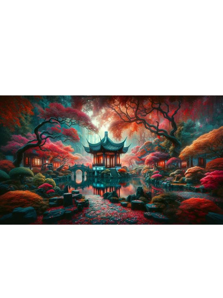 5D DIY Diamant gemalt Landschaft Mond kleine Brücke fließendes Wasser Pavillon Mosaik Stickerei Landschaft Home Dekoration