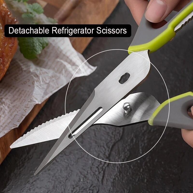 Stainless Steel Kitchen Scissors with Magnetic Scissors Cover Multi Bottle Opener Scissors Fish Scale Chicken Bones Scissors