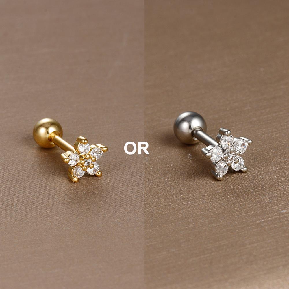1PC 316L Stainless Steel Mini Zircon Cartilage Piercing Stud Earring For Women Girl Helix Tragus Body Zircon Statement