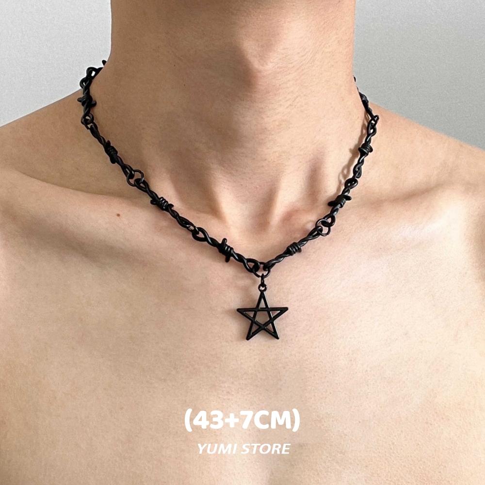 Punk Thorn Pentagram Pendant Necklace For Man Woman Hip Hop Clavicle Sweater Chain New Y2k Couple Gothic Gift