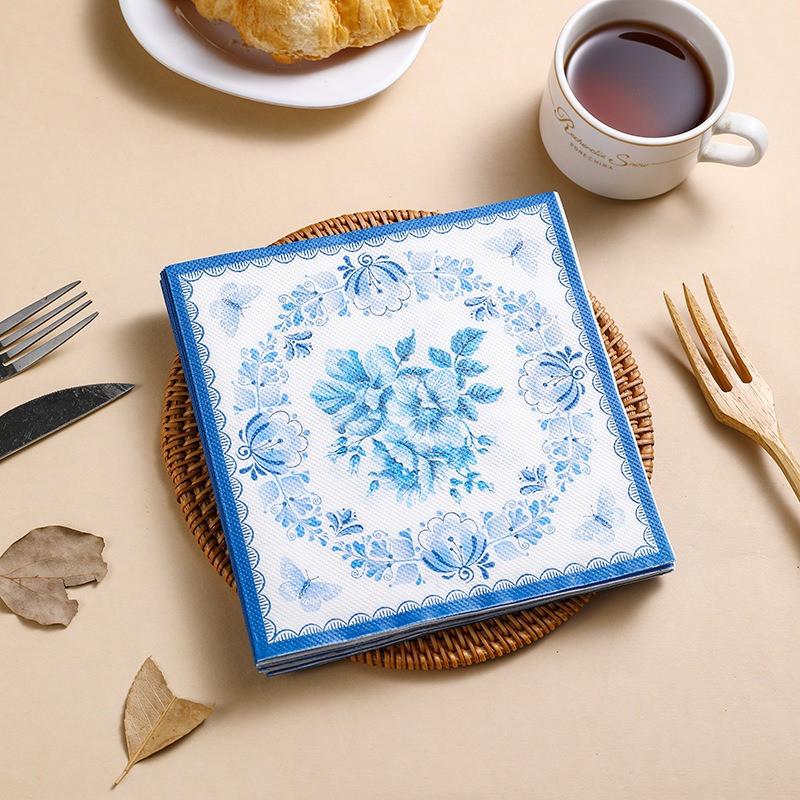 

20 шт./упак. Бумажные коктейльные квадратные обеденные салфетки серии «Синие цветы» для украшения свадьбы, дня рождения, детского праздника 20pcs