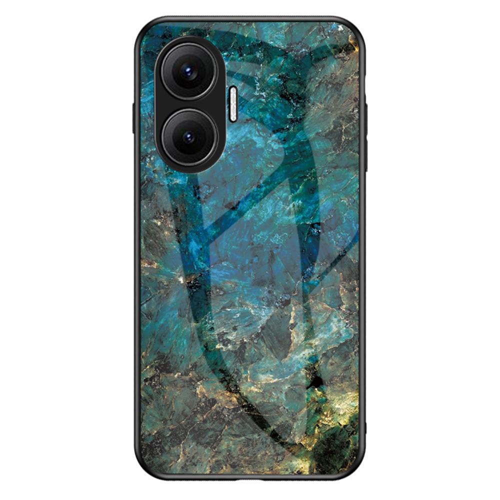 

For Xiaomi Poco F7 5G/Redmi Turbo 4 Pro 5G Case Marble Pattern Tempered Glass+PC+TPU Protective Phone Cover Emerald Marble