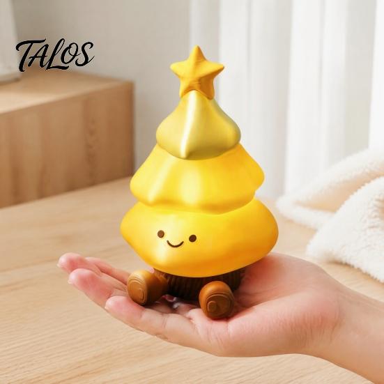 Round Edge Safe Table Ornaments 3D Printed Christmas Tree Figurine, Cute Smiling Face Storage Unique PLA Crafts Desktop Ornament, Multi-Purpose