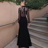 2026 Spring European & American Semi-High Neck Lace Slim Fit Dress