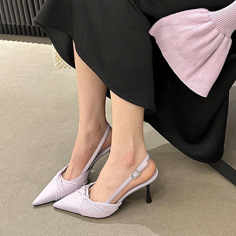 

Женские черные туфли-лодочки на высоком каблуке, новые весенне-летние туфли-лодочки с острым носком, на шпильке, с закрытой пяткой, сандалии 40 фиолетовый