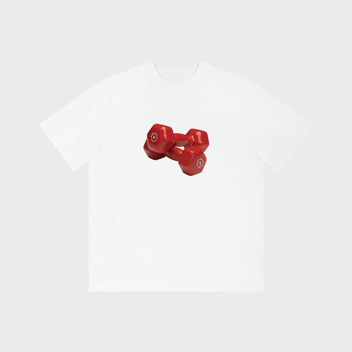 

Creative Dumbbell Printed Pure Cotton T-shirt Men and Women with The Same Round Neck Cotton Short-sleeved T-shirt Funny Clothes S